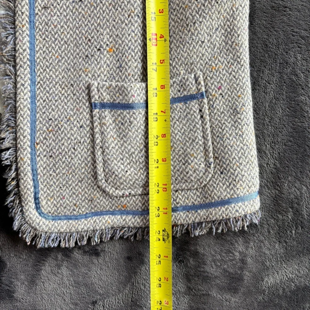 Old Navy Womens XL‎ Gray Blue Wool Blend Tweed Fringe Herringbone Jacket H2-2004